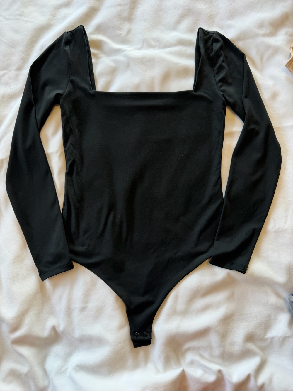 nuuds Black Long-Sleeve Square Neck Bodysuit